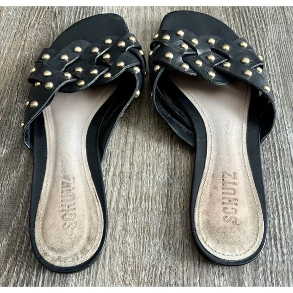 Schutz Womens Betisa Black Open-Toe Studded Slip-On Slide Sandals Size 8.5B - Picture 5 of 7